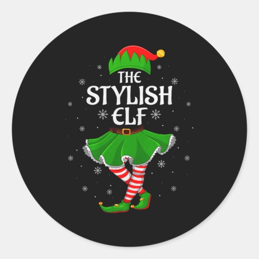 Stylish Elf Christmas Family Girls Women Elf Squad Runder Aufkleber (Vorderseite)