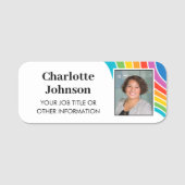 Stylish Employee Foto ID Rainbow Wave Custom Namensschild (Vorderseite)