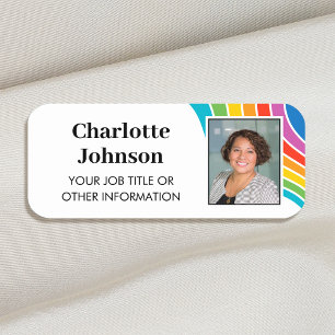 Stylish Employee Foto ID Rainbow Wave Custom Namensschild