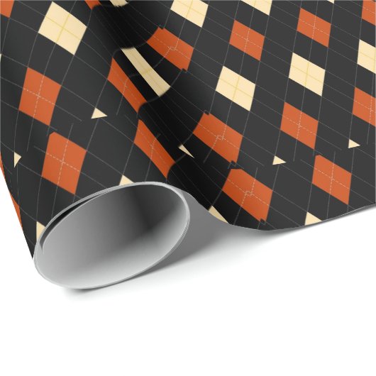 Stylish Fall Argyle Pattern Black Orange Cream Geschenkpapier (Rolleneckpunkt)