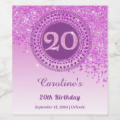 Stylish Falling Pink Glitter 20th Birthday Weinetikett (Einzelnes Label)