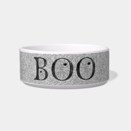 Stylish Faux Silver Glitter Boo Halloween Dog Napf