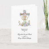 Stylish Floral Cross Wedding Rings Christian Einladung (Vorderseite)