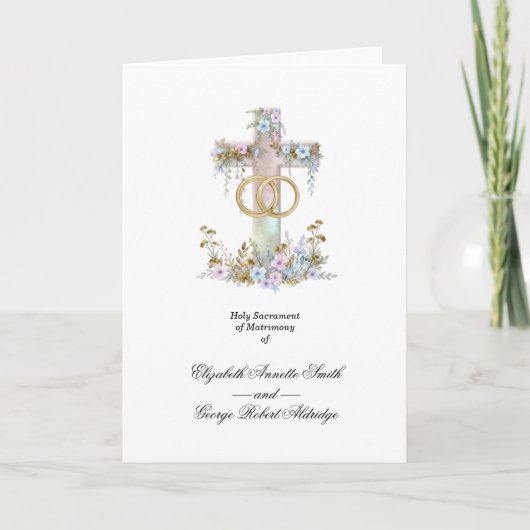 Stylish Floral Cross Wedding Rings Christian Einladung (Vorderseite)