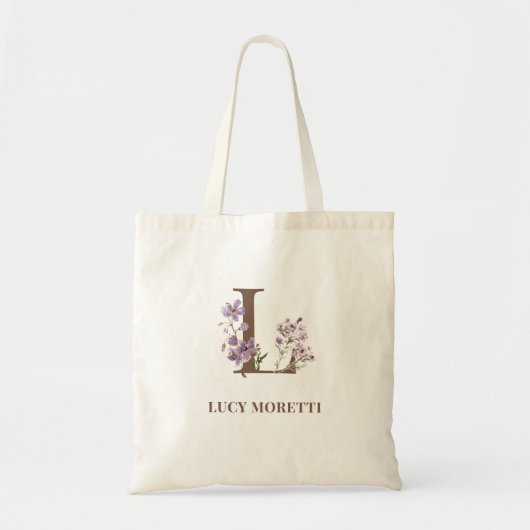 Stylish Floral Monogram Tote Bag, Custom Name Tragetasche (Vorne)