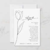 Stylish Flower Line Art Black White Wedding Dankeskarte (Vorderseite)
