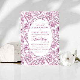 Stylish Fuchsia Rose Gold Toile Floral Wedding  Einladung