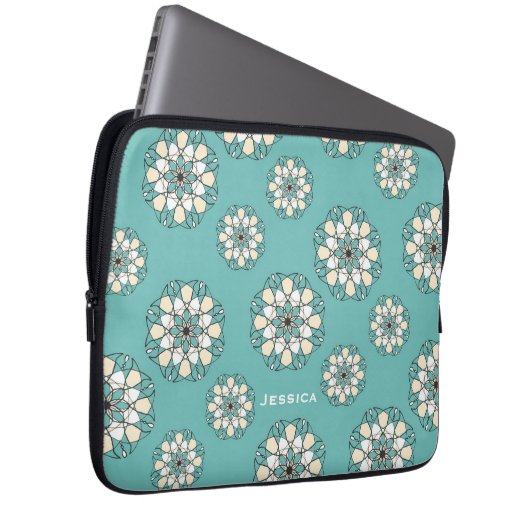 Stylish Geometric Aquamarin Floral Mandala Laptopschutzhülle (Vorne Rechts)