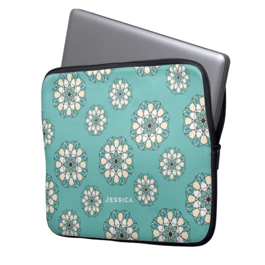 Stylish Geometric Aquamarin Floral Mandala Laptopschutzhülle (Vorderseite Links)