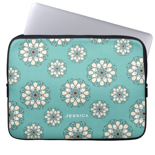 Stylish Geometric Aquamarin Floral Mandala Laptopschutzhülle (Vorderseite)