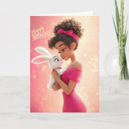 Stylish Girl in Hot Pink w/ White Bunny Birthday Karte