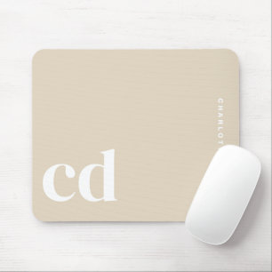 Stylish Girly Beige Monogram Initial Mousepad