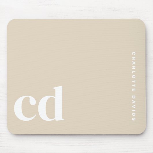 Stylish Girly Beige Monogram Initial Mousepad (Vorne)