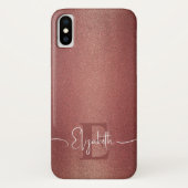 Stylish Girly Chic Maroon Glitzer Monogramm Name Case-Mate iPhone Hülle (Rückseite)