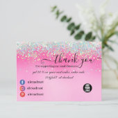 Stylish Girly Dripping Pink Glitter Thank You Card Dankeskarte (Stehend Vorderseite)