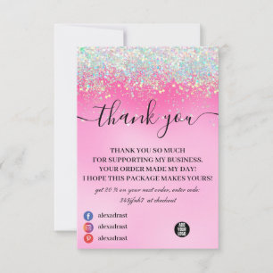 Stylish Girly Dripping Pink Glitter Thank You Card Dankeskarte