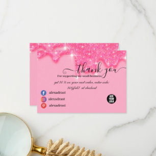Stylish Girly Dripping Pink Glitter Thank You Card Dankeskarte