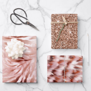 Stylish Girly Pink Rose Gold Zebra Glam Glitz Geschenkpapier Set