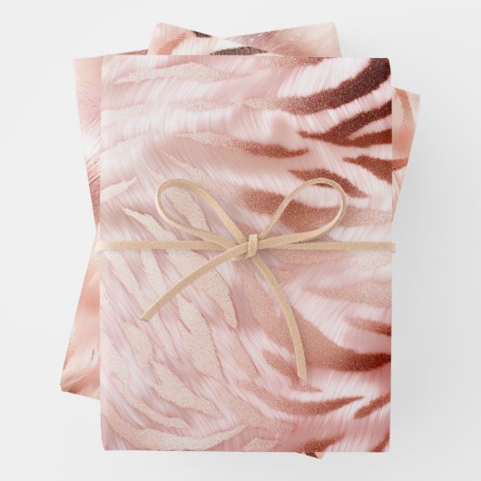Stylish Girly Pink Rose Gold Zebra Glam Glitz Geschenkpapier Set (Beispiel)