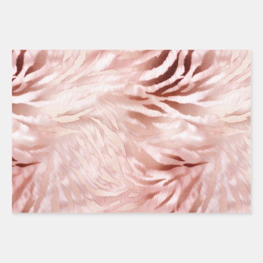 Stylish Girly Pink Rose Gold Zebra Glam Glitz Geschenkpapier Set (Vorderseite)