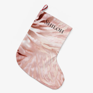 Stylish Girly Pink Rose Gold Zebra Glam Glitz Großer Weihnachtsstrumpf