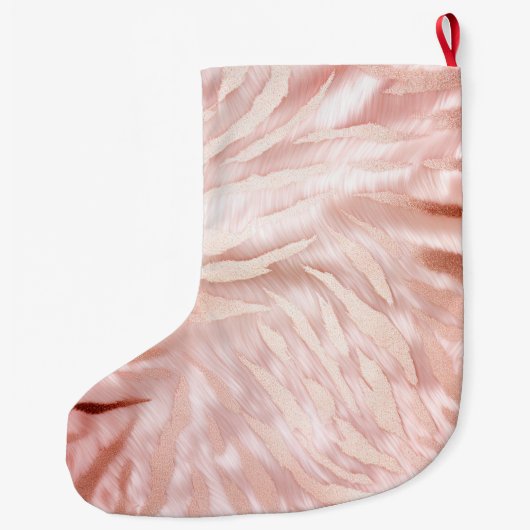 Stylish Girly Pink Rose Gold Zebra Glam Glitz Großer Weihnachtsstrumpf (Rückseite)