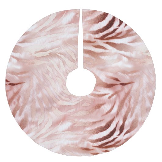 Stylish Girly Pink Rose Gold Zebra Glam Glitz Polyester Weihnachtsbaumdecke (Vorderseite)