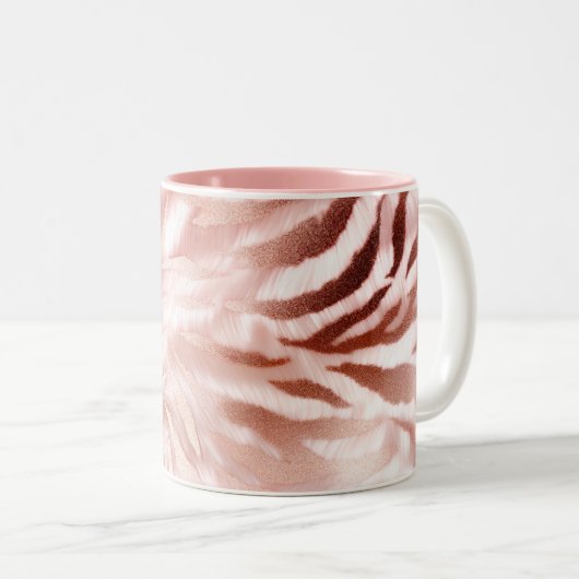 Stylish Girly Pink Rose Gold Zebra Glam Glitz Zweifarbige Tasse (VorderseiteRechts)