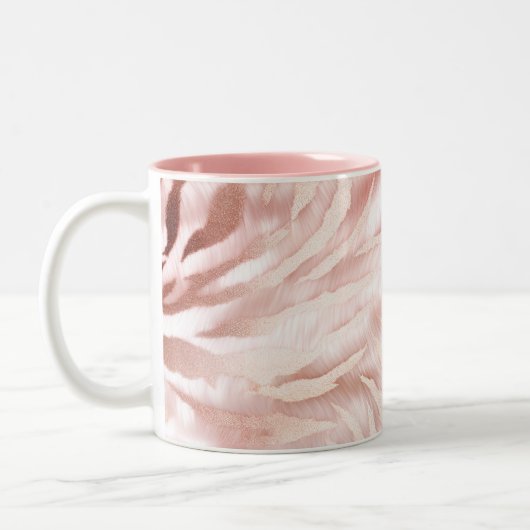Stylish Girly Pink Rose Gold Zebra Glam Glitz Zweifarbige Tasse (Links)
