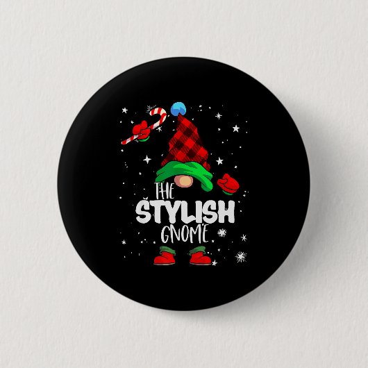 Stylish Gnome Red Buffalo Plaid Matching Family Ch Button (Vorderseite)