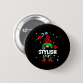 Stylish Gnome Red Buffalo Plaid Matching Family Ch Button (Vorne & Hinten)