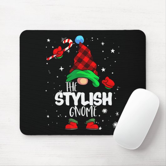 Stylish Gnome Red Buffalo Plaid Matching Family Ch Mousepad (Mit Mouse)