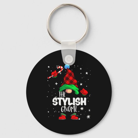 Stylish Gnome Red Buffalo Plaid Matching Family Ch Schlüsselanhänger (Vorderseite)