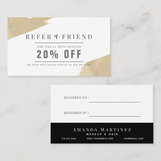 Stylish Gold Brush Schlaganke Hair Salon Referenz Visitenkarte (Vorne/Hinten)