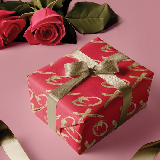 Stylish Gold Brush X O X Valentine Day Pattern Geschenkpapier Set