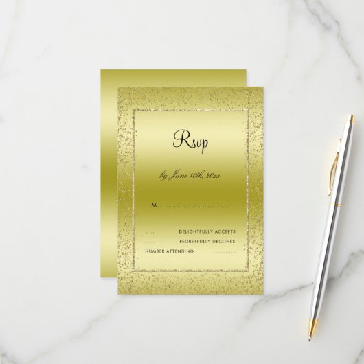 Stylish Gold Confetti 50. Wedding RSVP Karte (Vorderseite/Rückseite Beispiel)
