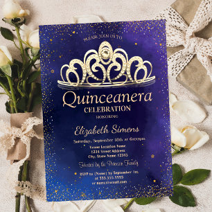 Stylish Gold Confetti Diamond Tiara Quinceañera Einladung