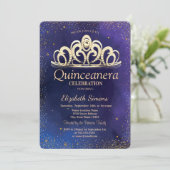 Stylish Gold Confetti Diamond Tiara Quinceañera Einladung (Stehend Vorderseite)