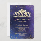 Stylish Gold Confetti Diamond Tiara Quinceañera Einladung (Vorderseite)