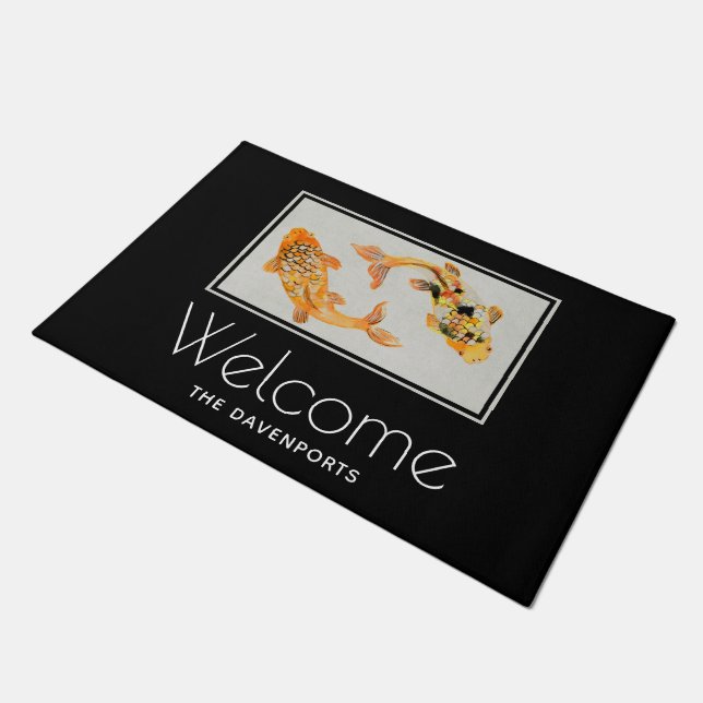 Stylish Gold Koi Fish Fußmatte (Schrägansicht)