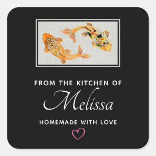 Stylish Gold Koi Fish Kitchen Quadratischer Aufkleber