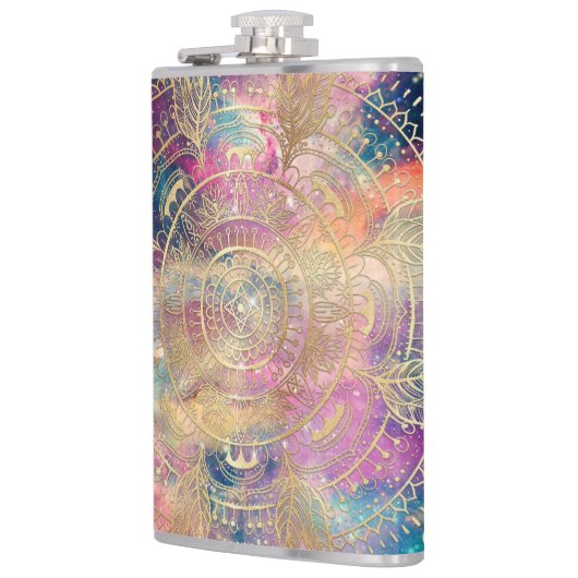 Stylish Gold Mandala Colorful Watercolor Nebula  Flachmann (Links)