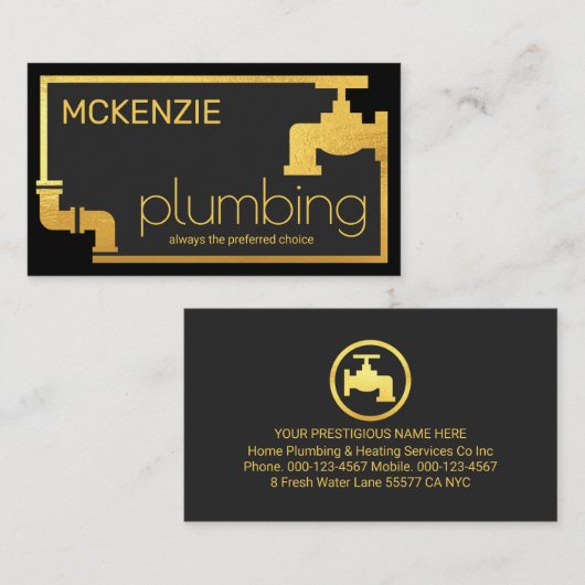 Stylish Gold Pipe Faucet Border Frame Visitenkarte (Vorne/Hinten)