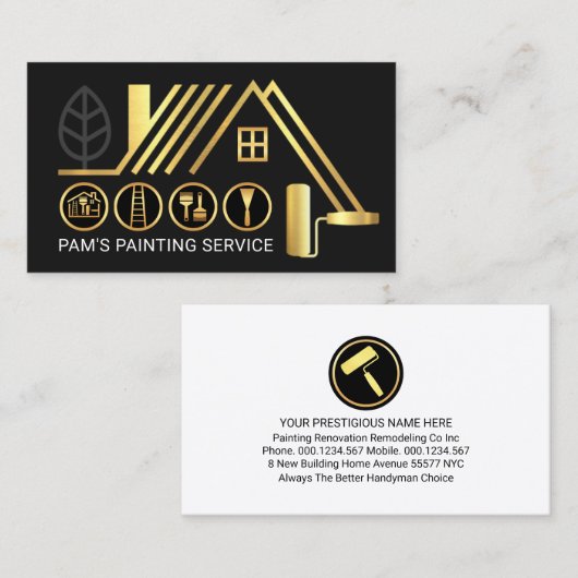 Stylish Gold Rooftop Building Paint Brush Visitenkarte (Vorne/Hinten)