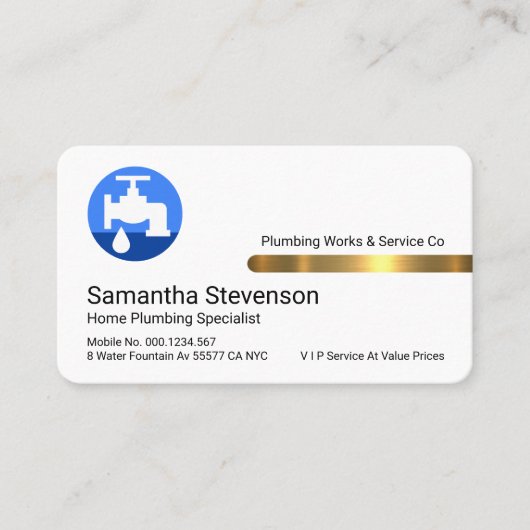 Stylish Gold Tab Leaking Blue Faucet Visitenkarte (Vorderseite)