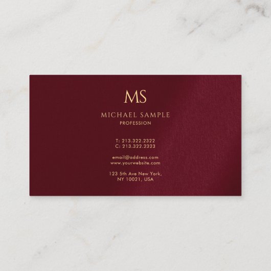 Stylish Gold Text Monogram Luxury Premium Thick Visitenkarte (Rückseite)