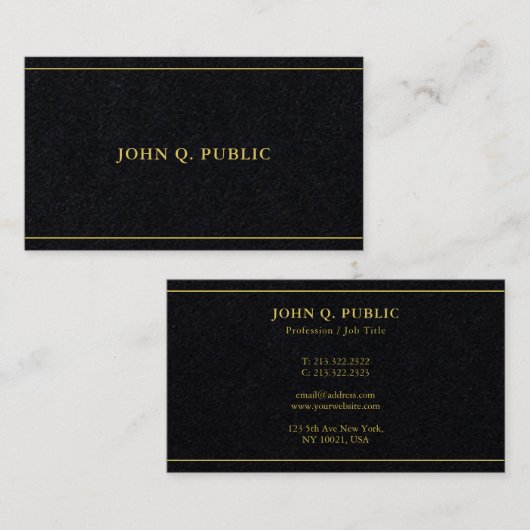 Stylish Gold Text Template Luxurious Premium Black Visitenkarte (Vorne/Hinten)