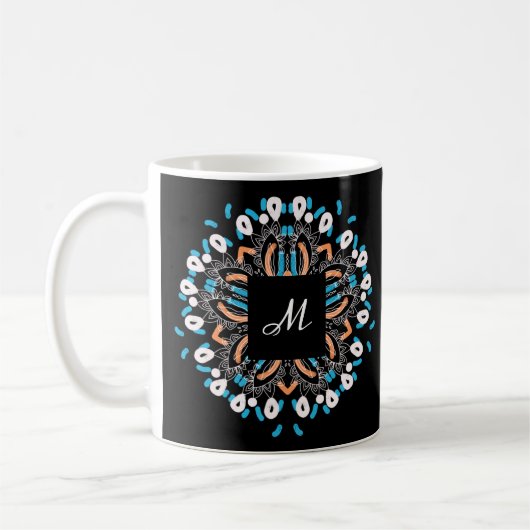 Stylish Gold Torquoise Mandala Monogram Kaffeetasse (Links)