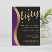 Stylish Gold und Lila 50. Einladung (Stehend Vorderseite)