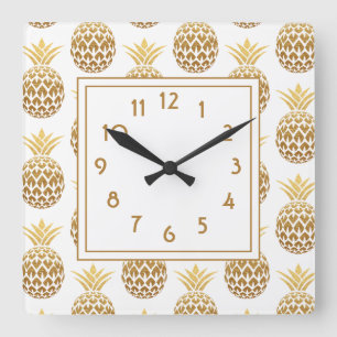 Stylish goldene Ananas weiß  Quadratische Wanduhr